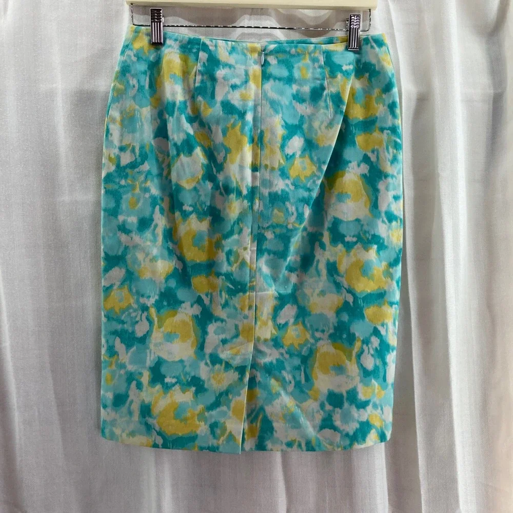 Talbots Women's Size 2 Pencil Skirt Floral Aqua Yellow Career Office‎